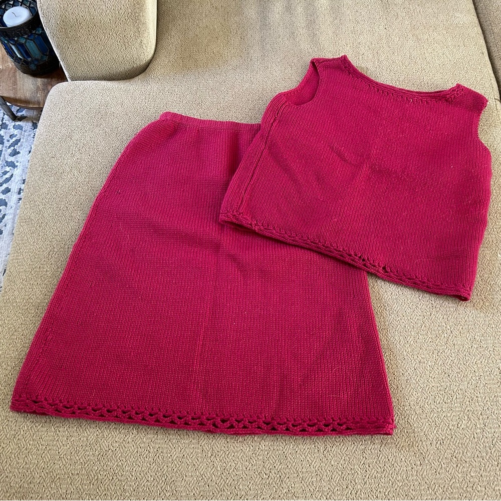 Vintage pink wool skirt and top set. Bought in LA circa 1960.